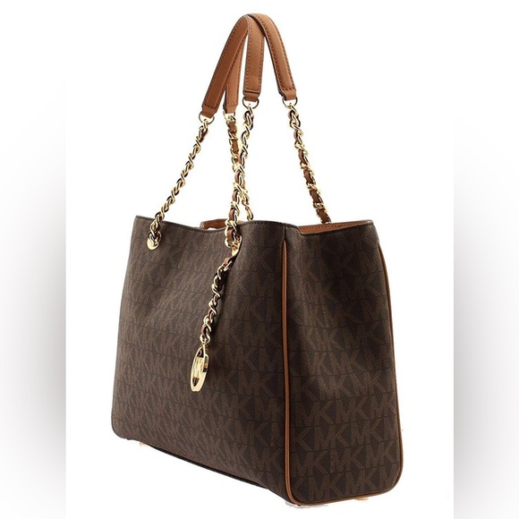 Michael Kors Women's Signature PVC Susannah Brown Large Tote Satchel - Picture 4 of 13